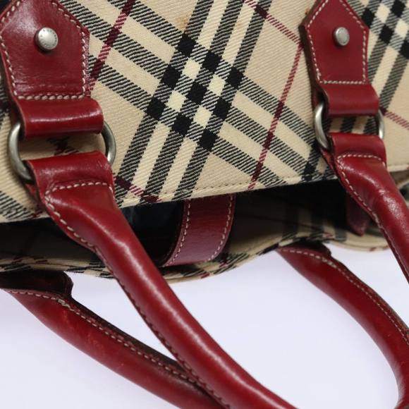 BURBERRY Nova Check Blue Label Hand Bag Canvas Beige Red Auth yk13174 - Picture 8 of 16
